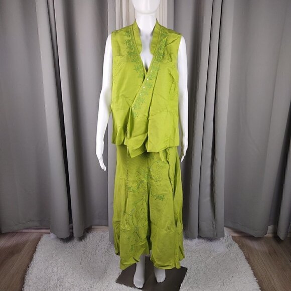 Sarah Spencer Women's Lime Green Linen Blend Blouse And Skirt Size 14W - Picture 1 of 16